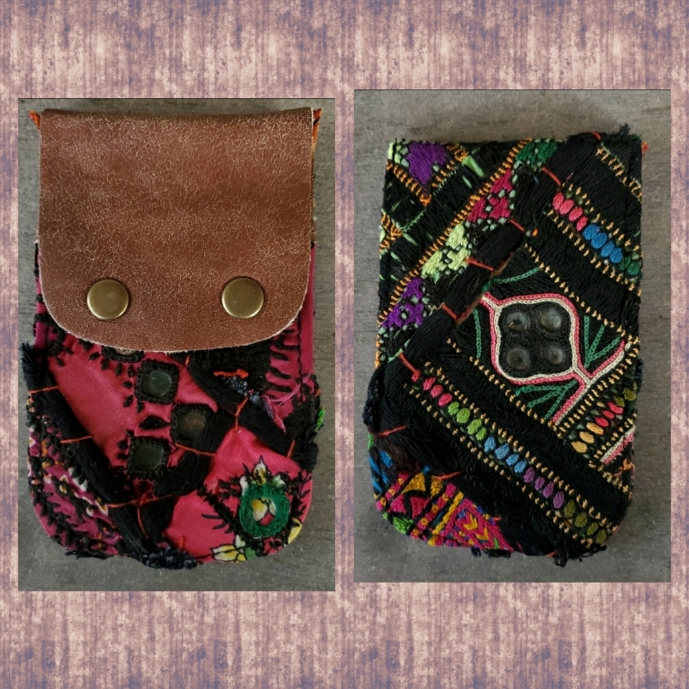 🍳🧠 Free People Boho Embroidered Repurposed vtg banjara hippie Wallet card case